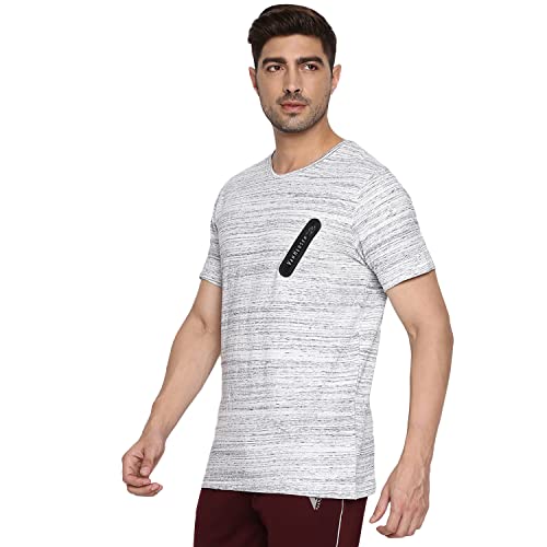 Van Heusen Men Athleisure Crew Neck T-Shirt - 100% Combed Cotton - Short Sleeve, Zipper Accent_60028_Grey_XL
