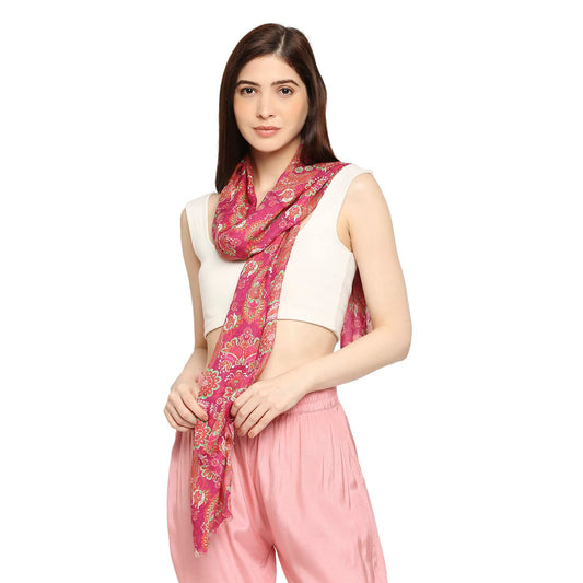 CLOTH HAUS INDIA Women Pink Floral Printed Scarf Summer Scarf Stoles Shawl head scarves for girls Length 183 cm & Width 51 cm